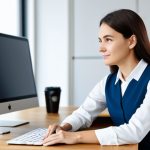 A focused professional, fully clothed in a modest business casual outfit, sits comfortably at a minimalist desk in a modern, brightly lit creative hub. A pre-prepared presentation is visible on a large screen, and a perfectly brewed cup of coffee sits nearby, indicating proactive attention to detail. The background features blurred contemporary office elements, suggesting a supportive and efficient environment. safe for work, appropriate content, fully clothed, professional, perfect anatomy, correct proportions, natural pose, well-formed hands, proper finger count, natural body proportions, high-quality, professional photography.
