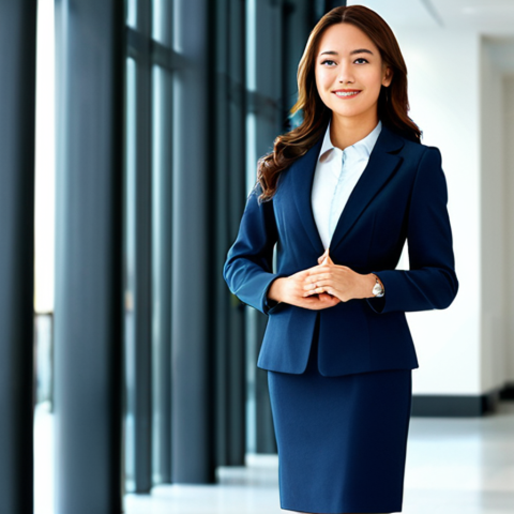 Modern Professional**
"A confident businesswoman, fully clothed in a tailored, modest business suit (skirt suit preferred), standing in a bright, modern office lobby. Background includes blurred figures of other professionals and sleek architectural details. Professional photography, high resolution, perfect anatomy, correct proportions, natural pose, well-formed hands, proper finger count, safe for work, appropriate content, professional, family-friendly, modest."
**
