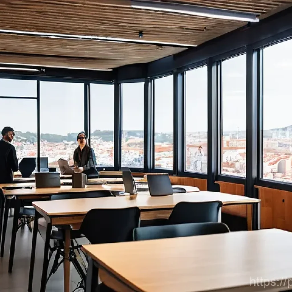 크리에이티브 허브와 커뮤니티의 참여 유도 - **Prompt 1: Lisbon Creative Hub - Innovation and Collaboration**
"A bright, modern, and spacious...