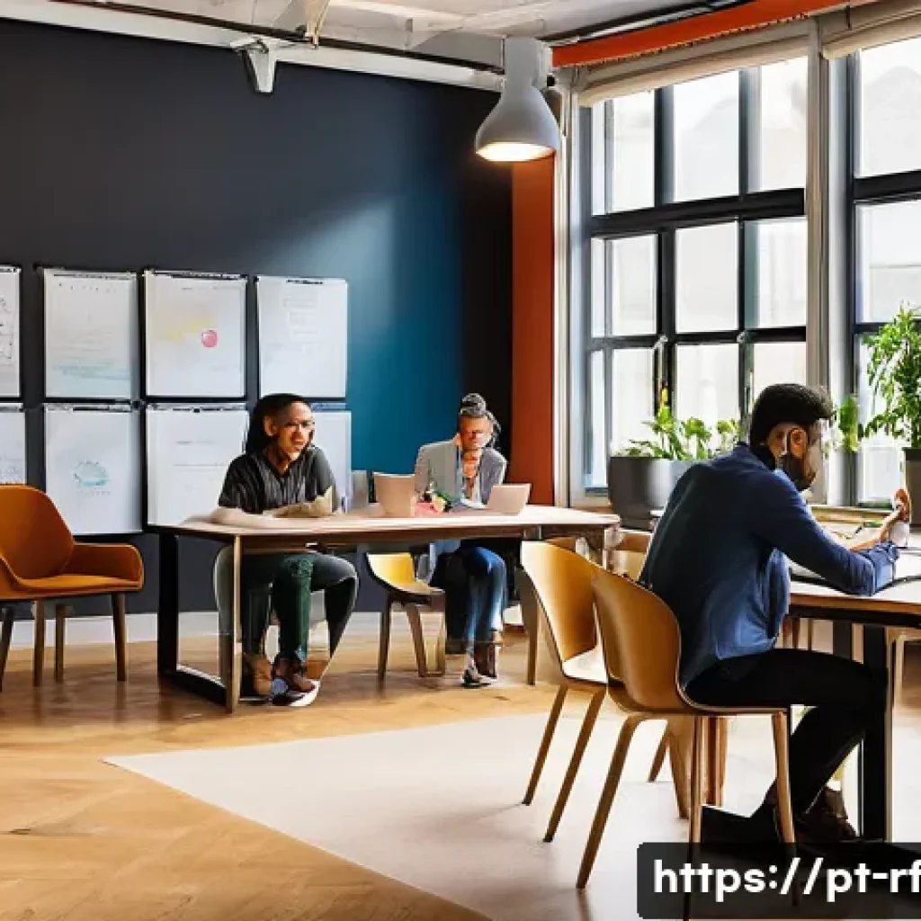 크리에이티브 허브에서의 학습 커뮤니티 구축 - A vibrant and modern creative hub, bustling with diverse professionals aged 18 and above. The scene ...