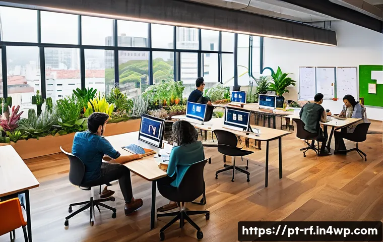 크리에이티브 허브의 이노베이션 허브 역할 - A vibrant modern creative hub workspace in São Paulo, Brazil, showcasing a diverse group of professi...