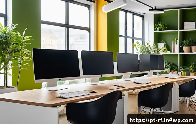 크리에이티브 허브의 기술 인프라 구축 - A modern creative hub interior with flexible modular desks and movable walls, bright natural light s...