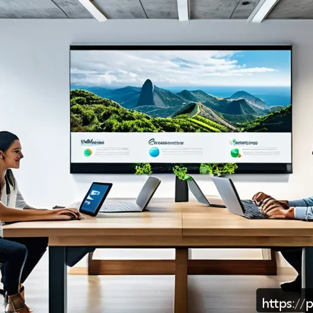 크리에이티브 허브의 자원 관리 기법 - A modern office environment showing a diverse creative team collaborating around a large table with ...