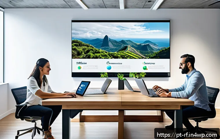 크리에이티브 허브의 자원 관리 기법 - A modern office environment showing a diverse creative team collaborating around a large table with ...