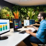 Home 19 크리에이티브 허브의 데이터 기반 의사결정 - A modern creative workspace in São Paulo, Brazil, showing a diverse team of marketing professionals ...