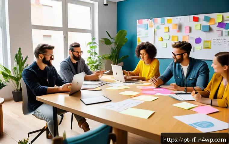 크리에이티브 허브에서의 새로운 아이디어 도출 방법 - A vibrant co-working space filled with diverse creative professionals collaborating enthusiastically...